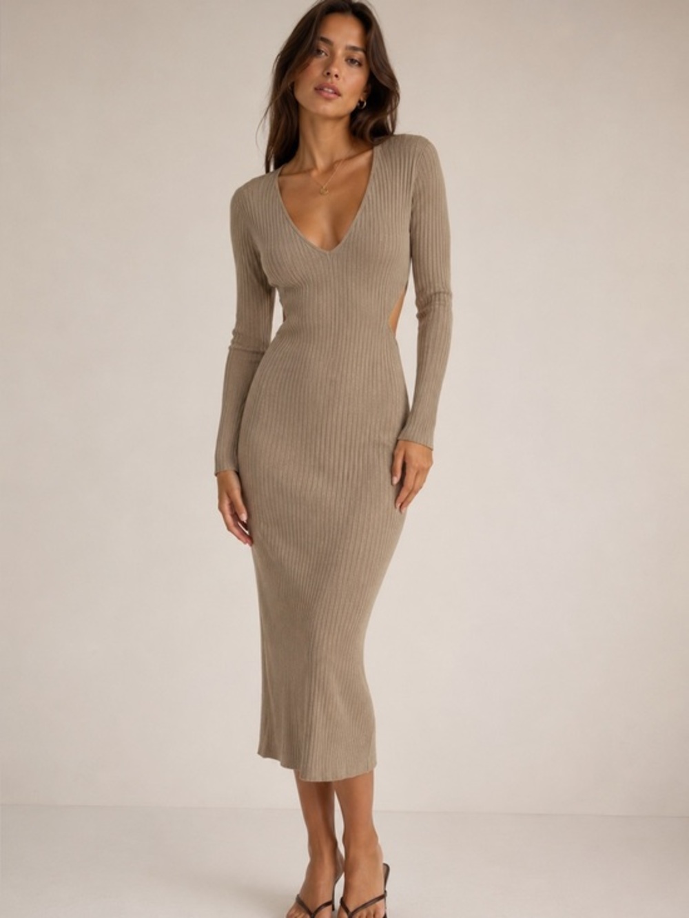Sofia by Sofia Vergara Ribbed Knit Cutout Midi Sweater Dress XL Viscose Blend